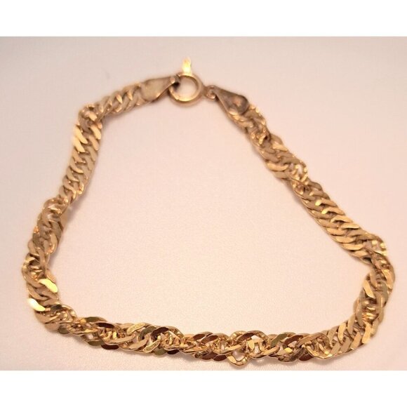 Vintage Italy HCT 925 Sterling Silver Gold Tone Smooth Twist Chain Bracelet - Picture 9 of 12